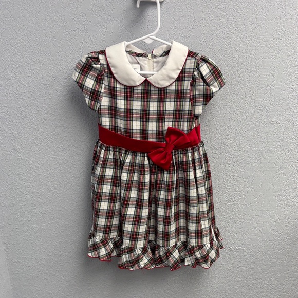 Bonnie Jean Other - Bonnie Jean Girls 3T Red Bow Sash Plaid Gathered Ruffled Zip Back Dress, EUC